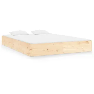 vidaXL Bett 160/200 cm, 23 cm Hoch, aus Massivholz Kiefer, in Natur , Braun , Holz , Schlafzimmer, Betten