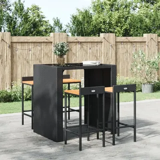 The Living Store Barhocker 4 Stk. Schwarz Poly Rattan und Massivholz Akazie - Schwarz