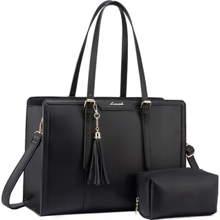 LOVEVOOK Laptoptasche 15,6 Zoll Handtasche Damen Umhängetasche Leder Tote Bag - Blau