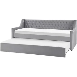 Beliani Tagesbett 90/200cm Hellgrau Montargis , Textil , 90x200 cm , Schlafzimmer, Betten