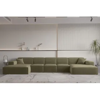 Fun Möbel Wohnlandschaft U-Form CELES PREMIUM XL in Stoff Opera Velvet Olivgrün - Grün