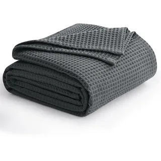 Aisbo Waffelpique Sommerdecke - Graue XXL Decke 220x240 cm, Weich Kuschelige für Sofa, Couch und Bett - Flauschig Große Überwurf