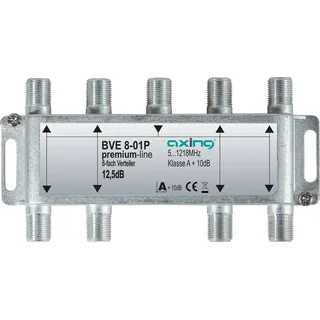 Axing BVE 8-01P 8-fach Verteiler Kabelfernsehen CATV Multimedia DVB-T2 Klasse A+, 10dB, 5-1218 MHz