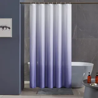 Furlinic Duschvorhang Überlänge Badvorhang Anti-schimmel für Dusche und Badewanne in Bad Textile Vorhänge aus Stoff Antibakteriell Wasserdicht Weiß nach Lila Extra Breit 240x200cm mit 16 Haken.