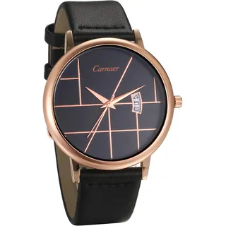 JewelryWe Herren Damen Uhren Quarz Analog Datum Kalender 30M Wasserdicht Armbanduhr Einzigartig Geometrisch Design Uhr mit Leder Echtleder Armband