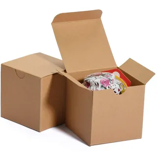 HOUSE DAY 50 Stück Geschenkbox Geschenkboxen Geschenkschachtel Karton Braun mit Deckel für Kinder Baby Geburtstagsgeschenk Hochzeit Vatertag Vatertagsgeschenk 7,6 x 7,6 x 7,6cm