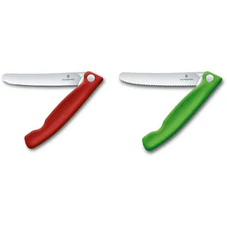 Victorinox Swiss Classic Faltbares Gemüsemesser, ger. Schliff, rot, Blister & Swiss Classic Faltbares Gemüsemesser Wellenschliff grün