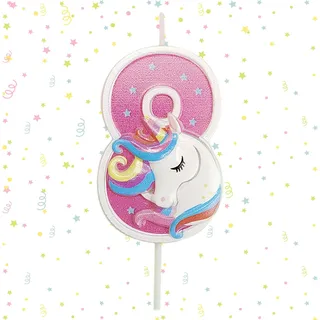 Ovanda Kerze 8 Geburtstag Mädchen, Einhorn Tortendeko Kerze 8, 3D Regenbogen Einhorn Geburtstagskerze, Kerzen Zahlen 8 Rosa, Geburtstagsdeko Mädchen 8 Jahre, Regenbogen Geburtstag