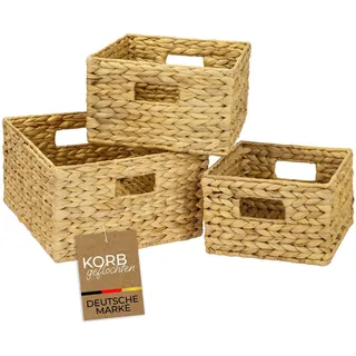 HMF Aufbewahrungskorb geflochten aus Wasserhyazinthe, Korb mit Tragegriffen für Badezimmer Küche und Wohnbereich, 3er Set, Größe 22 + 26 + 30 cm, Naturfarben