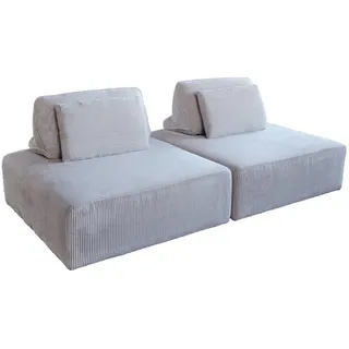 Kawola Modulsofa Wiolo Soft 2 Module 2 Kissen Hellgrau Cord , Textil , Echtholz , Füllung: Schaumstoff , 222x84x111 cm , Wohnzimmer, Sofas & Couches, Sofas