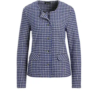 Jackenblazer GOLDNER "Elegante Karo-Jacke mit Glanzeffekten", Damen, Gr. 46, grün (royalblau, weiß, gemustert), Obermaterial: 40% Polyacryl PAN. 30% Baumwolle CO. 28% Polyester PES. 2% metallisierte Fasern MTF., Tubular, Blazer Jackenblazer, Passformnähte