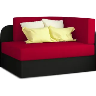 MOEBLO Kindersofa Raisa – 1-Sitzer Gästebett Sofa Sessel Jugendsofa Schlafsofa 1-Sitzer Gästebett mit Schlaffunktion und Bettkasten - Sofa Raisa R02 Rot+Schwarz (Alova 46+Alova 04) - Rot
