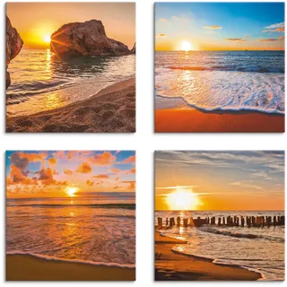 Artland Leinwandbild "Sonnenuntergänge am Strand & Meer" Sonnenaufgang & -untergang 4 Stk. tlg. 4er Set, verschiedene Größen, farbe bild(er): orange