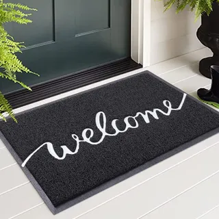 Homaxy Welcome Fußmatte außen und innen, rutschfeste Schmutzfangmatte Türmatte, waschbar Fussmatte aussen für Haustür, Eingangsbereich, Garten (60 x 90 cm, Schwarz)