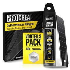 PROCREA® -NEU- 50x Cuttermesser Klingen "Black ProBlades" [Hohe Standzeit & Ultrascharf] 18mm Abbrechklingen aus Carbonstahl - Schwarze Profi Ersatzklingen für Messer, Cutter Messer, Teppichmesser