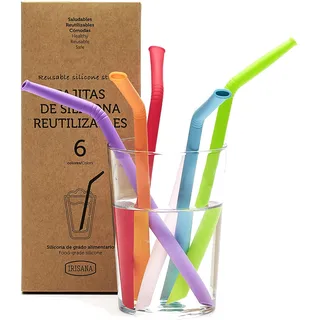 Irisana S4400235 Wiederverwendbare Trinkhalme, mehrfarbig, Silikon, 21,5 cm, 6 Stück, verschiedene Materialien