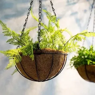 3-teiliges Hängekorb-Set aus Metall, runde Hängekörbe mit Kokosnusskissen, für den Innen- und Außenbereich, Garten, Veranda, Dekoration (25 cm) - Blau