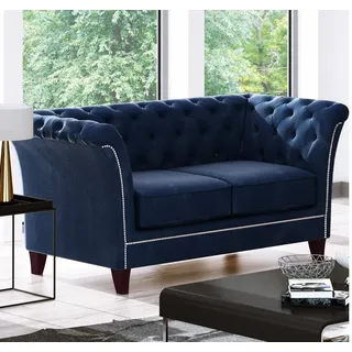 s-style möbel Chesterfield-Sofa 2-Sitzer Fusion Blau Samt , Textil , Echtholz,Buche, Birke , Füllung: Polyetherschaumkern , 175x75x82 cm , Blauer Engel, FSC Mix, Hergestellt in Europa, Oeko-Tex® , Wohnzimmer, Sofas & Couches, Sofas, Chesterfield Sofas