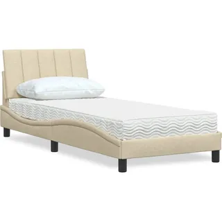 SYFAXTM Bett mit Matratze "Hanko" Creme 80x200 cm Stoff - Creme
