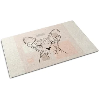 Fußmatte für die Tür – Unterlage zur Aufnahme von Schmutz – Rutschfeste Fußmatte für Innen- und Außenbereich – 150 x 100 cm – Motiv: Sphynx-Katze - Beige