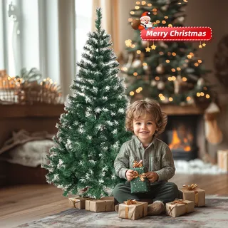 FCH Künstlicher Weihnachtsbaum 150 cm 480 PVC-Spitzen, mit Schnee-Effekt - Grün