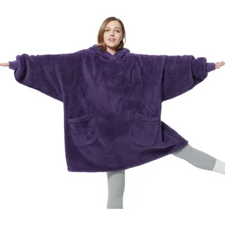 BEDSURE Hoodie Decke mit Ärmeln Kuschelpullover - Tragbare Decke zum Anziehen Erwachsene Lila, Warm Kuscheldecke mit Ärmeln 95x85 cm weich Ärmeldecke als Geschenke für Frauen Freundin Mütter