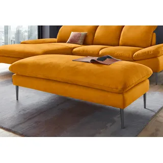 Hocker W.SCHILLIG "enjoy&MORE", gelb (brandy s37), B:151cm H:45cm T:71cm, Chenille-Flachgewebe R66 (85% Polyester, 15% Nylon);Longlife Xtra-Leder Z59: Glattleder mit modischer Prägung. Hautstärke 0, 9 - 1, 1 mm;Stoff S37 (100% Polyester), Hocker, Hocker, Füße schwarz pulverbeschichtet, Breite 151 cm