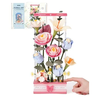 ROKR 3D Puzzle Künstliche Blumen Set, DIY Kunstblumen Blumenstrauß Blumendeko Modellbausätze Deko Wohnzimmer Schlafzimmer Dekoration Bausatz Geschenk für Mädchen, Blooming Bouquet Box, AF01D
