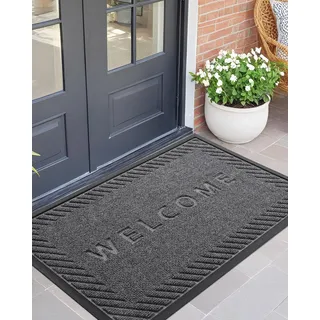 Color G Fußmatten Außen, Fußmatte Outdoor Schmutzfangmatte für Haustür, rutschfeste Fussmatte Aussenbereich Eingangsteppich, Türmatte Außen für Eingang, Außen und Innen (90 x 150 cm, Schwarz-Grau)