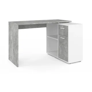 FMD Eckschreibtisch »AUGSBURG« Schreibtisch/ Sideboard m. Stauraum, beids. montierb., 117 oder 148 cm, grau