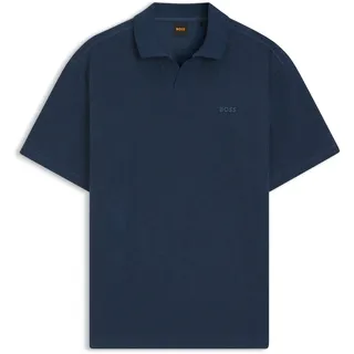 Poloshirt BOSS ORANGE "Pe", Herren, Gr. L, blau (open blau466), Frottee, Obermaterial: 100% Baumwolle, unifarben, regular fit hüftlang, V-Ausschnitt, Shirts Poloshirt, aus Frottee-Qualität