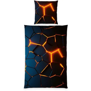 Herding Bettwäsche 3D Effekt Lava, Young Collection, Kopfkissenbezug ca. 80 x 80 cm, Bettbezug ca. 155 x 220 cm, Mit Reißverschluss, 100% Baumwolle/Renforcé