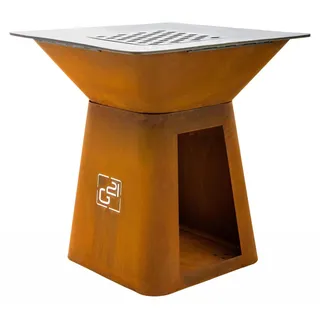 Montana Corten Grill mit Plancha Kochfläche, doppelter Brennkammer und doppelwandigem Feuerraum, 85x85 cm