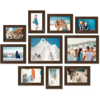 Americanflat 10-teiliges Collage Bilderrahmen Set verschiedene Größen Walnuss - Zwei 20x25, Vier 13x18 & Vier Bilderrahmen 10x15 - Fotorahmen für Mehrere Fotos mit Bruchsicherem Glas