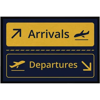 OM3® lustige Fußmatte mit Spruch - Flughafen - Arrivals Departures - Airport Style I - rutschfest & waschbar - 60x40cm -