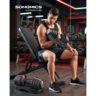 SONGMICS Kurzhanteln 2er set, verstellbar, 11-in-1, 1,5 kg bis 12,5 kg, mit Ständer, schwarz-rot