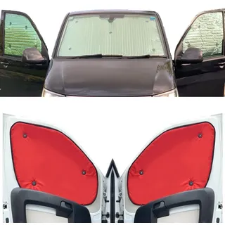 Fensterrollo-Set Kombatibel Mit VW Caddy Maxi Life (2007-2020)(Komplettes Set + Scheunentor) Rückseite einfärben Rot, Reversibel und Thermisch