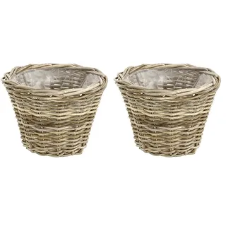Dehner Rattan Planztopf, Ø 29 cm, Höhe 20 cm, Rattangeflecht, grau/braun (Packung mit 2)