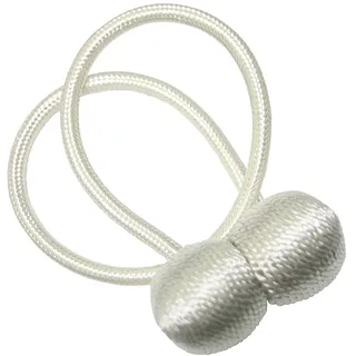 Gardinia Raffhalter für Vorhänge und Gardinen, Mit Magnet zur einfachen Befestigung, Ø Kugel ca. 30 mm, Ø Schnur ca. 6 mm, Magnetische Raffspange, Flex-S, Weiß, 48 cm