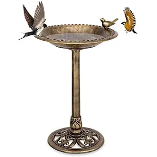 FANTASK Vogelfutterstation stehend, Vogeltränke Retro, EIN Vogel auf Wasserschale, Futterstation für Wildvögel, für Garten Vogelbad