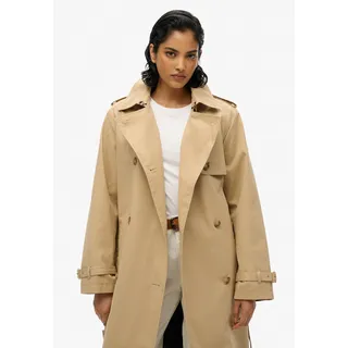 Trenchcoat SUPERDRY "CLASSIC TRENCH JACKET", Damen, Gr. XXL, beige (shaker beige), Web, Obermaterial: 100% Baumwolle, unifarben, slim fit ca. Mitte Wade, V-Ausschnitt, Mäntel Trenchcoat, aus Baumwolle, Slim Fit, mit Reverskragen, Länge bis etwa Mitte Wade