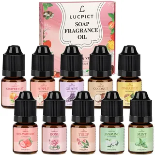 LUCPICT Seifenduftöl, Duftöl zur Seifenherstellung, Flüssiges Seifen Duftöl Set, Duftöle Set in Lebensmittelqualität für DIY Badebomben, Schleim, Kunst, Kerzen, Kosmetika (10 x 6 ml-Serie2)