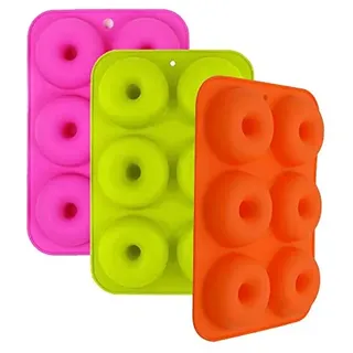 XLKJ 3 Stück Silikon Donut Formen, Donut Backformen Antihaft, Silikon Donutformen Bagels Backform mit 6 Hohlraum, Donut Backblech für Donuts Muffins Cupcakes Bagel Kekse Kuchen (Grün+Rosa+Orange)