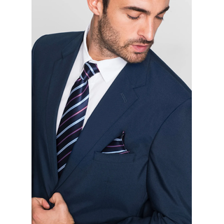 Anzug BONPRIX "Anzug (2-tlg. Set), Regular Fit", Herren, Gr. 60, N-Gr, dunkelblau (länge: regulär), Web, Obermaterial: 100% Polyester. Futter: 100% Polyester, gepflegt, unifarben, regular fit, Anzüge Anzug, Regular Fit, pflegeleichtes Material, zweiteiliges Set