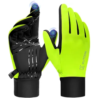 KUTOOK Winddichte Handschuhe Winter Herren Laufhandschuhe Warme Thermo Winterhandschuhe mit 2 Touchscreen Finger Wandern Joggen Laufen Bike Outdoor Sport Gloves Grün L
