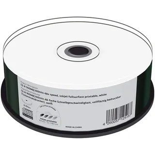 MediaRange CD-R 900MB|100min 48-fache Schreibgeschwindigkeit, vollflächig bedruckbar (Tintenstrahldrucker), 25er Cakebox