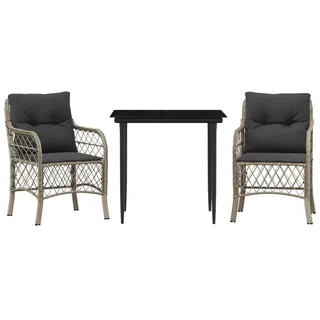 vidaXL 3-tlg. Bistro-Set mit Kissen Hellgrau Poly Rattan - Grau