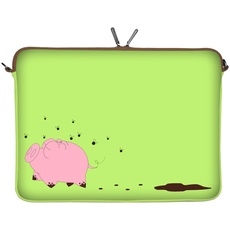 Digittrade LS158-13 Happy Piggy Designer Mac Book Tasche 13 Zoll Neopren passend als iPad Pro Case 12.9 bis 13.3 Zoll (33.8 cm) Air Schweinchen rosa-grün
