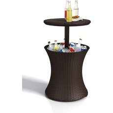 Keter Pacific Cool Bar, 3-in-1 Cocktailtisch, Couchtisch und Outdoor Eiskühler in Rattanoptik, UV-geschützt und wetterfest, braun, Kühlbox 30l Volumen