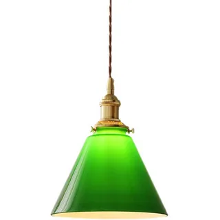 LFsem Hängelampe Vintage, Pendelleuchte Esstisch, Hängeleuchte aus Grüne Glas, Industriestil 1 Flammig Pendellampe für Esszimmer Wohnzimmer Küche Schlafzimmer, Messing E27-Fassung